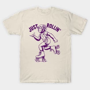 Just Rollin' - Fun Monkey on Roller Skates T-Shirt Design T-Shirt